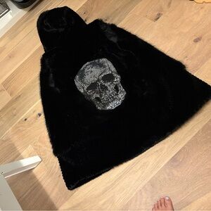 Skull Society Black Faux Fur vest with rhinestone Skull Design